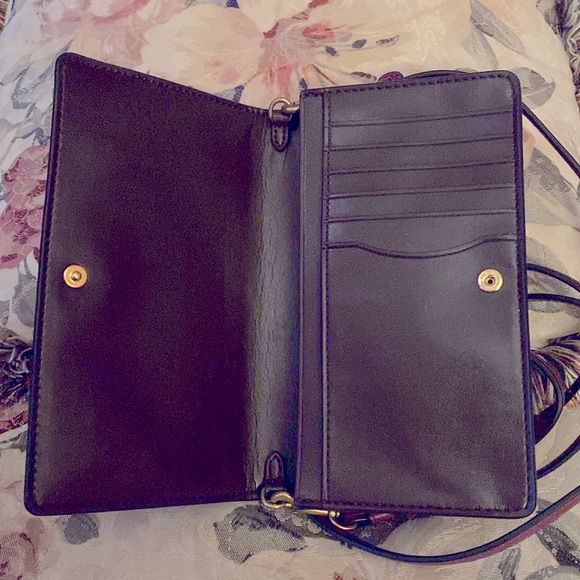 COACH CRYSTAL JEWELED CROSSBODY WALLET PHONE CASE NWT BURGUNDY LEATHER - Picture 6 of 9